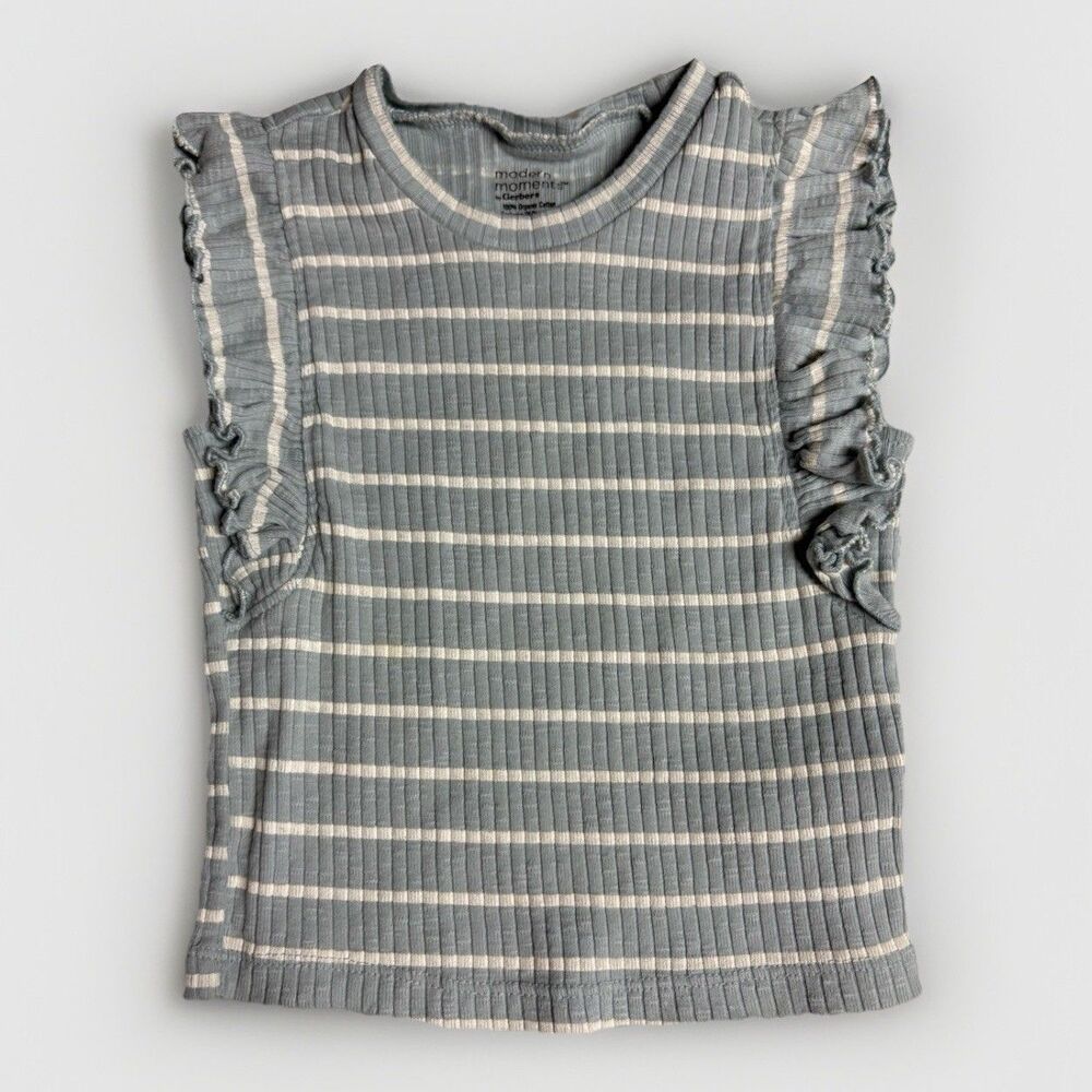 Girls 2T Gray Striped Ruffle Tank Top, Modern Moments Gerber 100% Organic Cotton